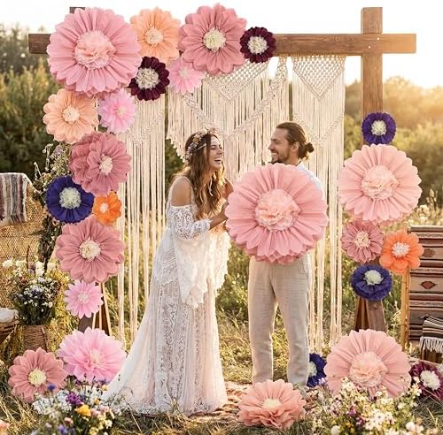 ForraFun 36 Pcs Morandi Giant Paper Flowers Decoration for Wall Sizes 10" to 24'' Tissue Paper Pom Poms in 5 Flower Wall Backdrop Decor for Fiesta Mexican Wedding Baby Shower Bridal Shower Party - Image 3