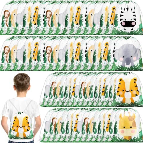 Ferraycle 60 Pack Safari Jungle Animal Drawstring Bags, Kids Party Favors by Ferraycle