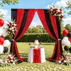 Birthday Backdrop Curtain 10ftx10ft - Red Sequin and Black Satin Drapes - Image 5