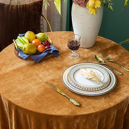 GLORY SEASON Velvet Tablecloth Luxurious Solid Round Table Cloth,Oblong Retro Farmhouse Ruffle Tablecloths Washable Table Cover for Party Wedding Baby Shower Kitchen Dinning Tabletop Decoration - Image 6