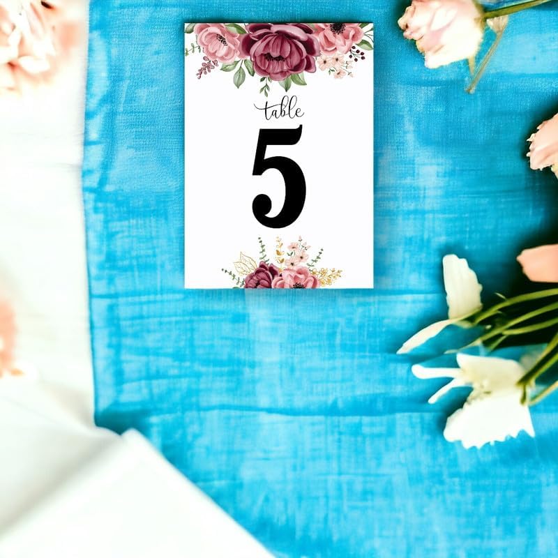 Purple Flower Table Cards Number 1-75 Double Sided For Wedding Reception Event Party Baby Shower Birthday 4x6, AT-TABLE-CARD-881 - Image 2