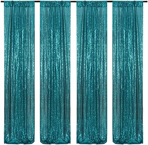 Poise3EHome Teal Sequin Backdrop Curtain,4 Panels 2FTx8FT Glitter Background for Party Birthday Party Baby Shower Wedding Christmas Thanksgiving Halloween Holiday Festival Decor by Poise3EHome