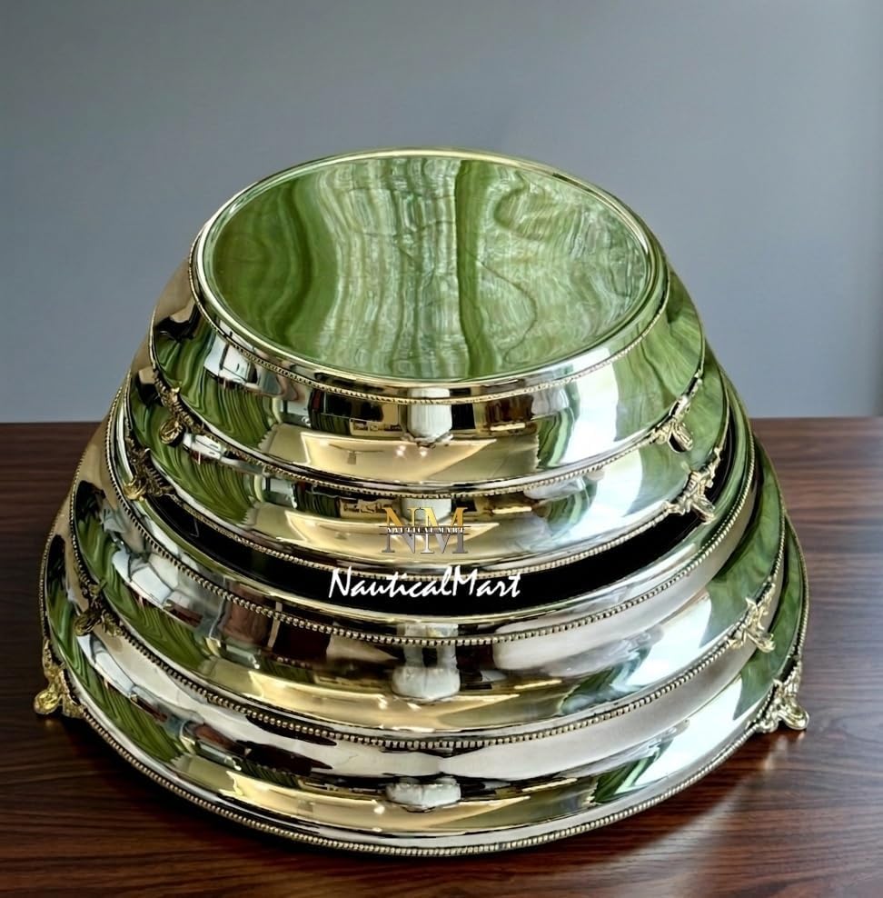 NauticalMart Aluminum & Brass Cake Stand Set, Elegant Round Dessert Display Pedestal, Polished Metallic Wedding Cake Stands for Party Table Centerpiece Decor (22 Inches) - Image 5