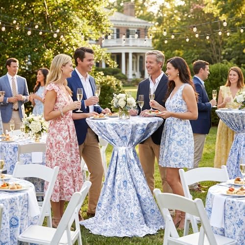 Oudain 2 Pcs Blue Floral Tablecloth, 70 Inch Round Washable Table Cover - Image 6