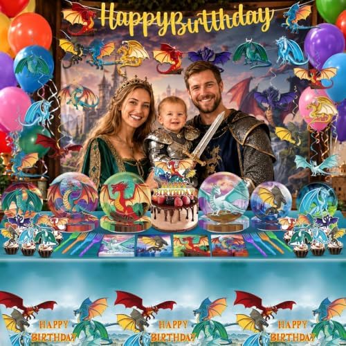 178Pcs Dragon Birthday Party Supplies Set Fantasy Dragon Knight Decoration - Image 5