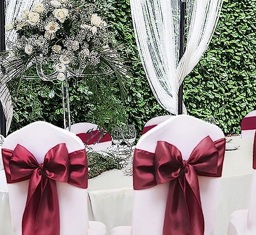 50 Pack Satin Burgundy Chair Sashes Bows for Wedding Party Thanksgiving Halloween Hotel Reception Restaurant Decorations, Event Decorations - Image 5
