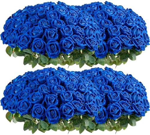 Auihiay 104PCS Blue Roses, Realistic Silk Velvet Blue Artificial Flowers by Auihiay