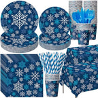 Funnymoom 452 Pcs Dark Blue Winter Snowflake Party Supply 50, Plate Cup set by Funnymoom