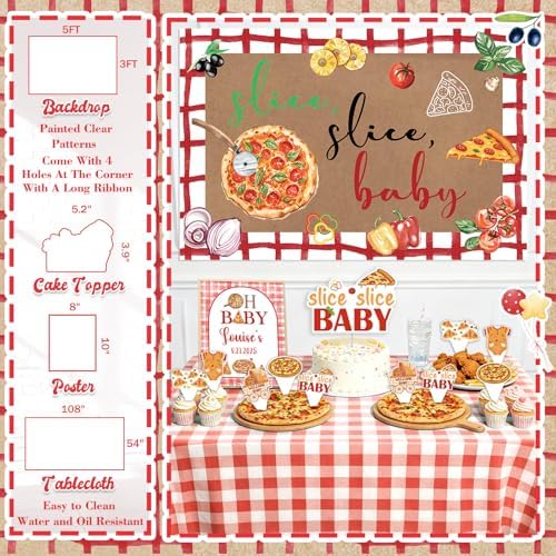 Special Delivery Pizza Baby Shower Decorations, Slice Slice Baby Party Decoration with Balloon Arch Boxes Italian Pizzeria Theme Backdrop Tablecloth Cake Cupcake Toppers Poster Sash Badge - Image 5