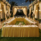14ft Length Dark Gold Satin Table Skirt for Rectangle Tables-Wrinkle Resistant Ruffle Table Skirting Glitter Desk Cover Skirt for Birthday Party Wedding Banquet Display Gift Dining Table Decorations - Image 5
