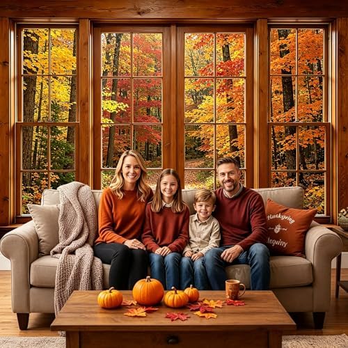 Fall Wooden Window Backdrop, Autumn Forest Scenery Background, 9x6FT - Image 6