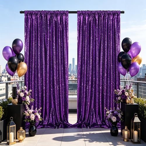 Purple Glitter Sequin Backdrop Curtains 6ftx8ft Photo Drapes by Fanqisi