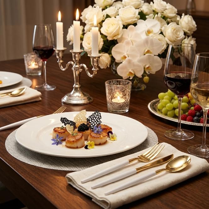 I00000 144 Gold Plastic Silverware, Disposable Silverware with White Handle - Image 6