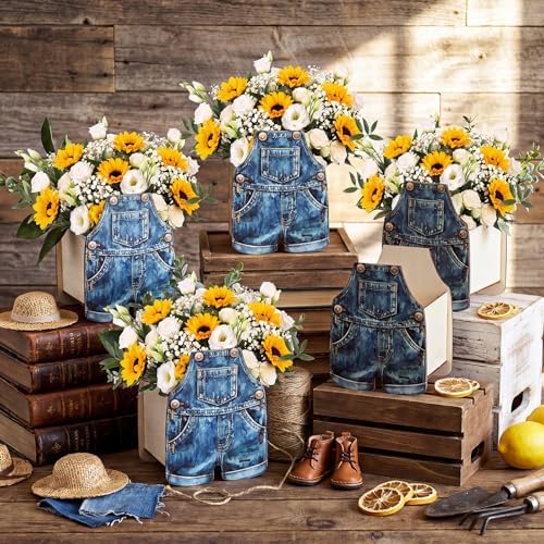6 Pack Blue Jean Baby Shower Centerpieces for Table Wooden Flower Boxes - Image 3