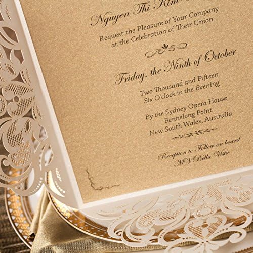 Hosmsua 50PCS Personalized Ivory Wedding invitation with Envelopes, 6.3x6.3 Laser Cut Hollow Lace Rose Invitation for Wedding Engagement Birthday Invite (Customized Printed) - Image 5