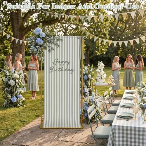 Striped Happy Birthday Sign Stand with Linen Ribbon, Green - Image 2