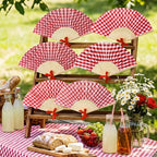 Roowest 36 Pcs Red Gingham Hand Fans Bulk, Checkered Picnic Paper Fans - Image 5