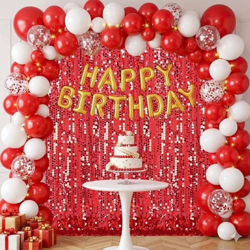 Red Big Payette Sequin Backdrop Curtain 4 Panels 2ftx8ft Sparkly Glitter Party Background for Birthday Holiday Wedding Event Decorations - Image 3
