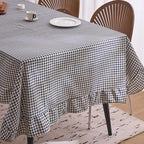 vctops Farmhouse Black Plaid Ruffle Table Cloth, Boho Cotton Linen Tablecloth, Washable Table Cover for Rectangle Table Baby Shower Kitchen Party Wedding Decor (Black,70"x134") - Image 5