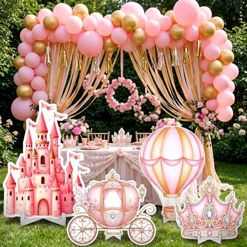 Honoson 4 Pcs Large 30" Pink Princess Cardboard Cutouts Castle Photo Props - Image 6