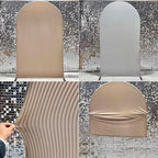 Double-Sided Arch Frame Fabric Cover Beige White Ripples Arched Panel Stand Cover for Wedding Birthday Baby Shower Parties Decoration (Beige-HP463,3X6ft) - Image 4