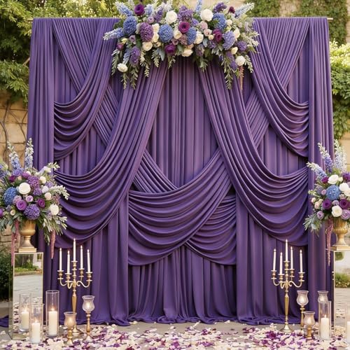 30ftx15ft Purple Backdrop Curtains for Parties, Wrinkle Free Polyester Purple Photo Backdrop Drapes 6 Panels 15 ft Long Back Drop Cloth for Wedding Birthday Photography Background Party - Image 3