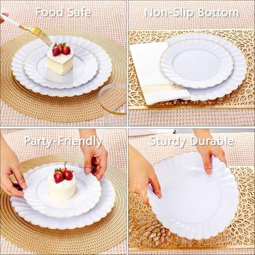 Ciaell 175 Piece White and Gold Plastic Plates for Weddings Parties - Image 6