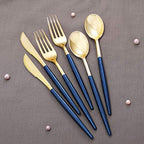 Supernal 180Pcs Gold and Blue Plastic Silverware Set for Wedding and Party - Image 3