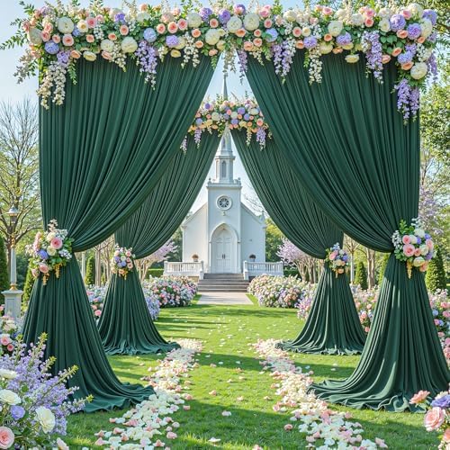 20x12ft Hunter Green Backdrop Curtain Panels for Parties - Wrinkle Free Polyester Photo Curtain Backdrop Wedding Back Drop Fabric Drapes for Party Decorations Background for Photography - Image 3