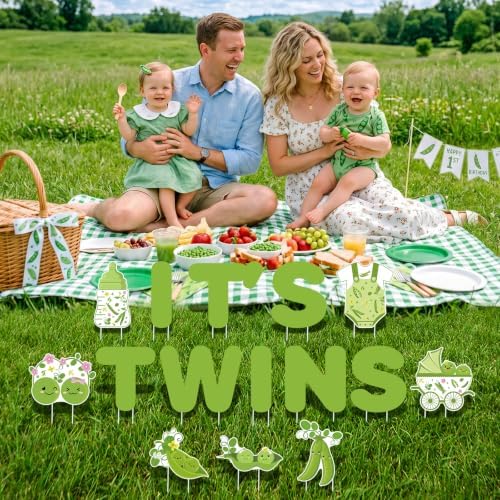 15Pcs Two Peas in a Pod It's Twins Yard Signs with Stakes, Sweet Pea Baby Shower Lawn Decorations, Green Welcome Home Twin Baby Boy Girl Outdoor Sign for Gender Reveal Party Supplies Photo Props - Image 7