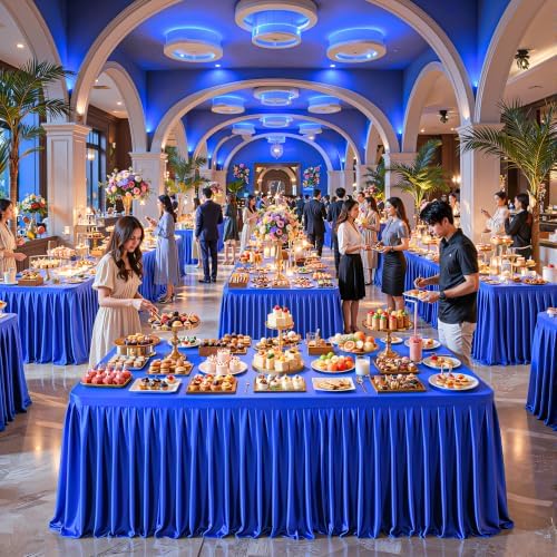 6 Packs Royal Blue Satin Tablecloths Rectangle 6FT, Glitter Spandex Fitted Stretch Table Covers Wrinkle-Free Floor Length Shimmer Table Skirt for Weddings Parties Baby Shower Banquets Vendor Events - Image 4
