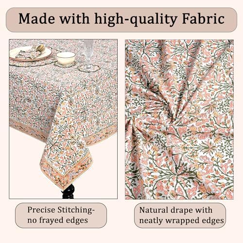 Ridhi Salmon & Green Hand Block Print Cotton Tablecloth 108 x 60 Inch - Image 6