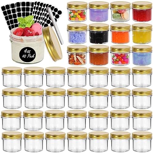 40 Pack 4 oz Mini Mason Jars with Golden Lids by EKKOVLAforHomeKitchen