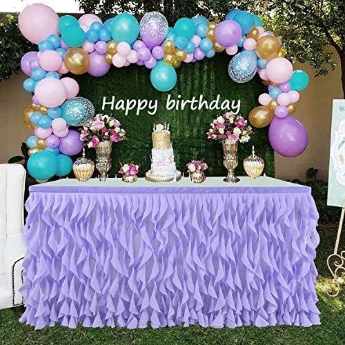 leegleri 9FT Lavender Purple Curly Willow Tulle Tutu Table Skirt for Rectangle or Round Table,Ruffle Table Skirts for Mermaid Party Baby Shower Decoration(9ft Table Skirt) - Image 3