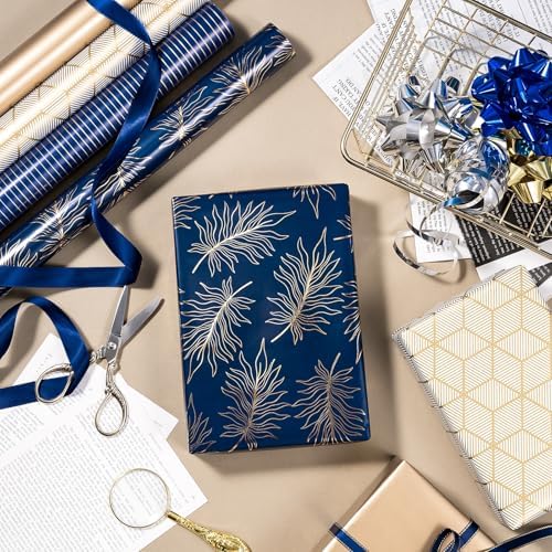 WRAPAHOLIC 30 Inch Navy Wrapping Paper - Jumbo Roll Gold and Navy Print with Cut Lines for Christmas, Birthday, Holiday, Father's Day, Baby Shower - 4 Rolls - 30 Inch x 120 Inch Per Roll - Image 3