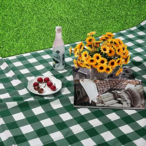 Kesfey 12 Packs Green and White Checkered Tablecloths Party Picnic Disposable Table Covers 54 × 108 Inches Splashproof Plastic Checkered Gingham Tablecover for Outdoor Dinners Party Retro Celebrations - Image 7