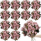 12 Bundles Peonies Artificial Flowers - Pink by TOBILU