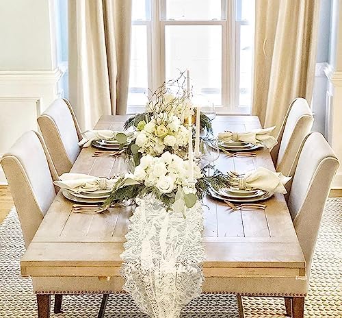 10 Pcs White Lace Table Runner 14 x 120 Inch Embroidered Boho Table Runner for Wedding Party Bridal Shower Decorations Vintage Rustic Table Runners - Image 4
