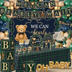 Bear Baby Shower Decorations,Tartan Plaids Teddy Bear Baby Shower Decor, Luxury Equestrian Bear Baby Shower Mom to Be Sash,Balloons,Boxes,Plates,Napkins,Backdrop for Vintage Baby Shower Gender Reveal - Image 3