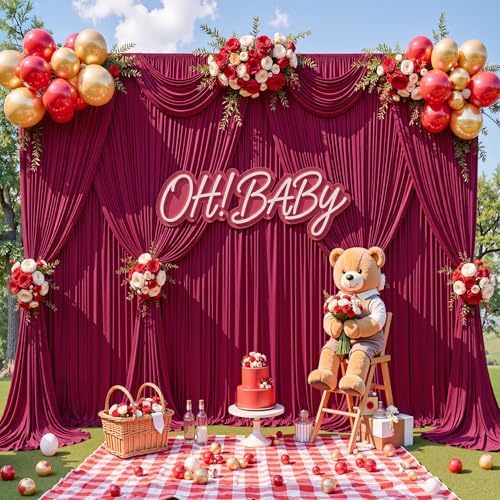 20x15ft Burgundy Backdrop Curtains for Parties Wrinkle Free Fabric Backdrop Curtain Birthday Photo Drapes Backdrop for Wedding Baby Shower Bridal Shower Photography Back Drop 4 Panels 5x15FT - Image 4