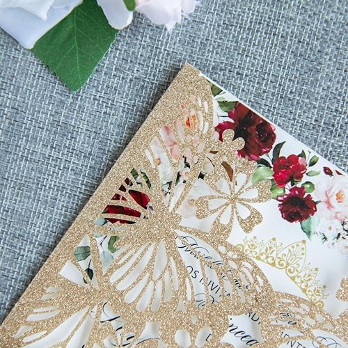 20 PCS 5.12x7.2 Butterfly Personalized Quinceanera Invitation, Customized XV Anos Laser Cut Invitation Cards with Envelopes (20 PCS Light Gold Personalized) - Image 7