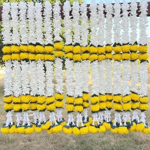 LOVENSPIRE Artificial Jasmine Marigold Garland for Festive Decorations - Indian Flowers for Wedding, Diwali, Day of the Dead, Outdoor Wall Hanging & Indoor Home Decor 1.5Feet / 18Strings - Image 2