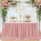 14FT Chiffon Table Skirt Sheer Tablecloth for Wedding 1st Baby Girl Birthday Party Bridal Shower Decoration Dusty Rose - Image 5