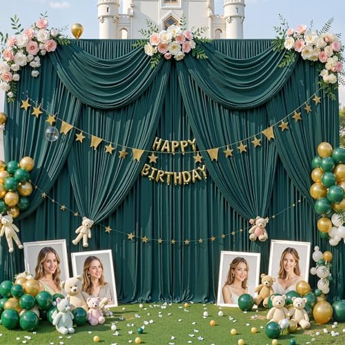 40x10ft Hunter Green Backdrop Curtain for Parties Wrinkle Free Fabric Backdrop Curtain Birthday Party Photo Backdrop Drapes for Wedding Baby Shower Christmas Photography Back Drop 8 Panels 5x10FT - Image 5