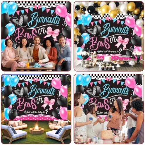 10x8ft Burnouts or Bows Gender Reveal Decoration Blue or Pink Backdrop - Image 5