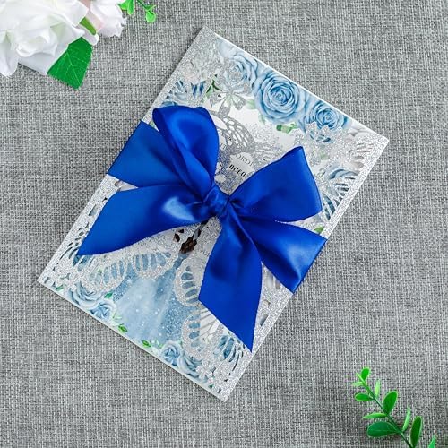 20 PCS 5.12x7.2 Butterfly Personalized Quinceanera Invitation, Customized XV Anos Laser Cut Invitation Cards with Envelopes (Silver Glitter Personalized) - Image 4