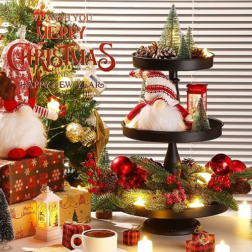 Maxdot 2 Pcs 3 Tier Cupcake Stand, Round Metal Dessert Tower,Black - Image 5