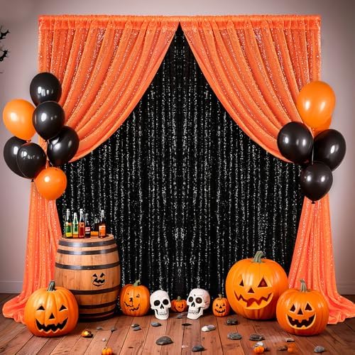 Orange Glitter Sequin Backdrop Curtains 2 Pcs 5FTx10FT Baby Shower Party Backdrop for Boy Gorgeous Photography Fabric Drapes - Image 6