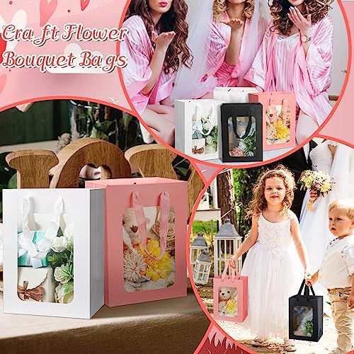 Seajan 30Pcs Mothers Day Kraft Paper Gift Bag with Transparent Window 9. 8 x 7. 1 x 5. 1 Inch Kraft Shopping Bag Bulk Flower Box with Handles for Gift Wrap Pouch for Bouquet Bridal Shopping Present - Image 6