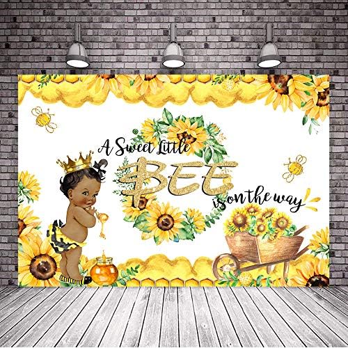 Mocsicka Bee Baby Shower Backdrop Honey Girl Sunflower Honeycomb Vinyl Background 7x5ft Yellow Honeybee Gold Crown Baby Shower Backdrops for Photography Baby Shower Decorations - Image 4